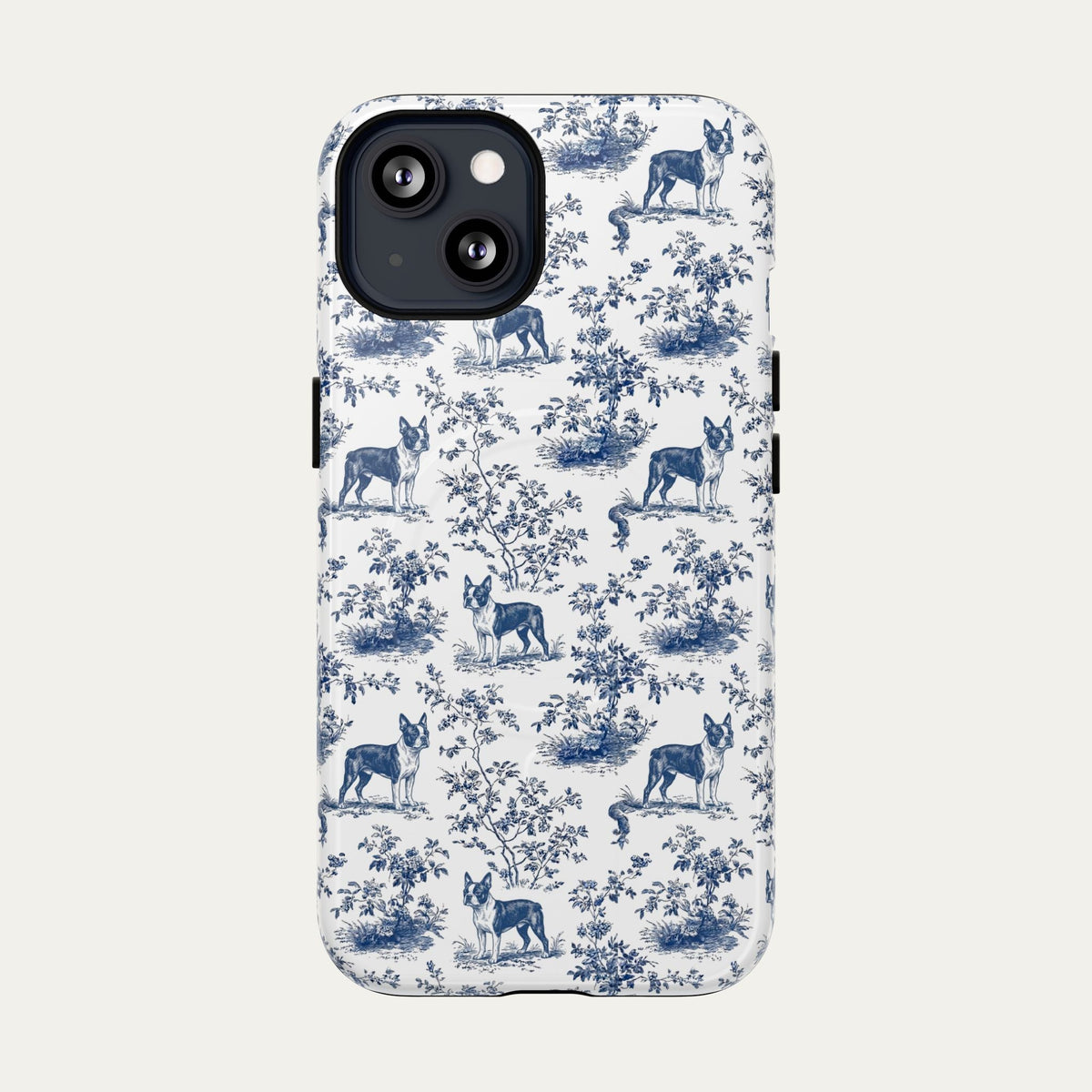 Boston Terrier Blue Toile Phone case
