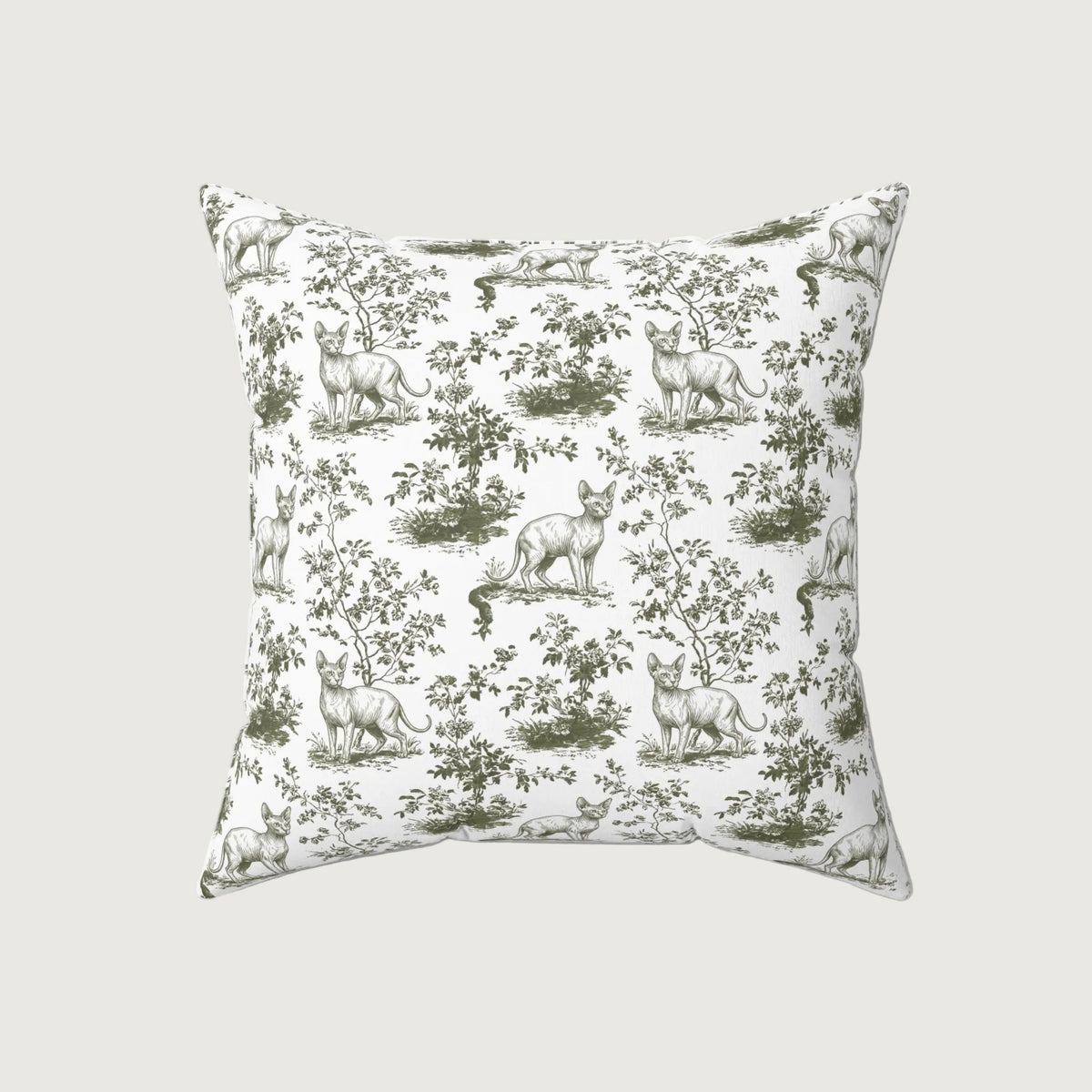 Sphynx cat Sage Green French Toile Pillow