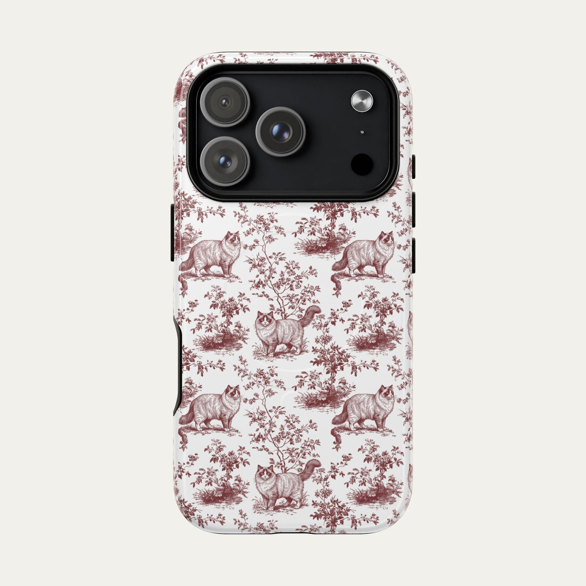Ragdoll Cat Burgundy Toile phone Case