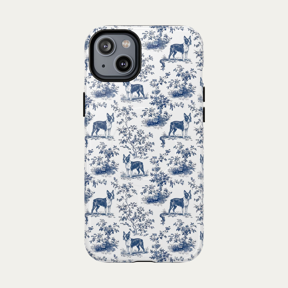 Boston Terrier Blue Toile Phone case