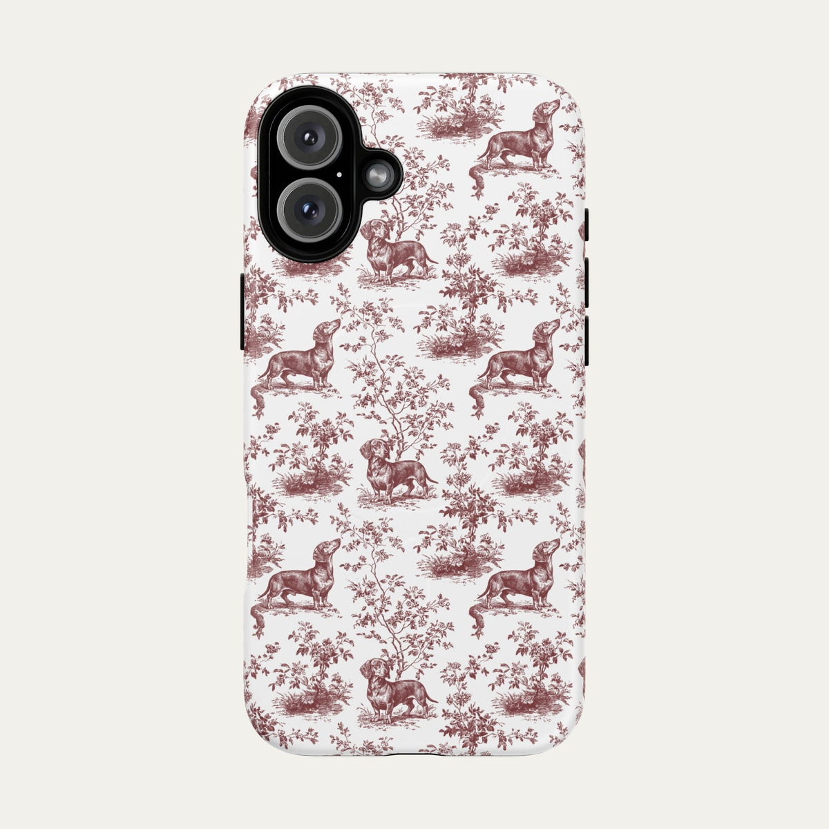 Dachshund Shorthaired Burgundy Toile phone Case