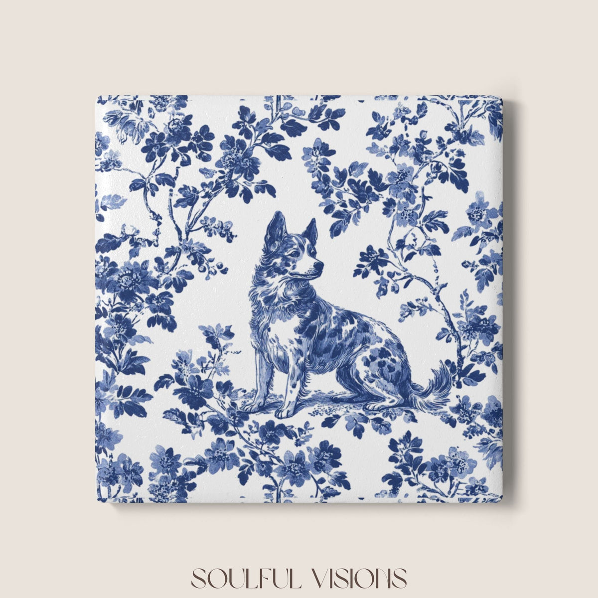 Australian Cattle Ceramic Coaster French Blue Toile