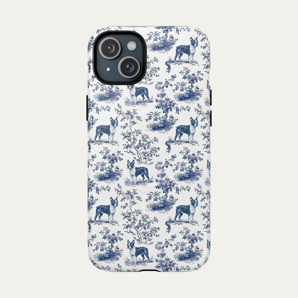Boston Terrier Blue Toile Phone case