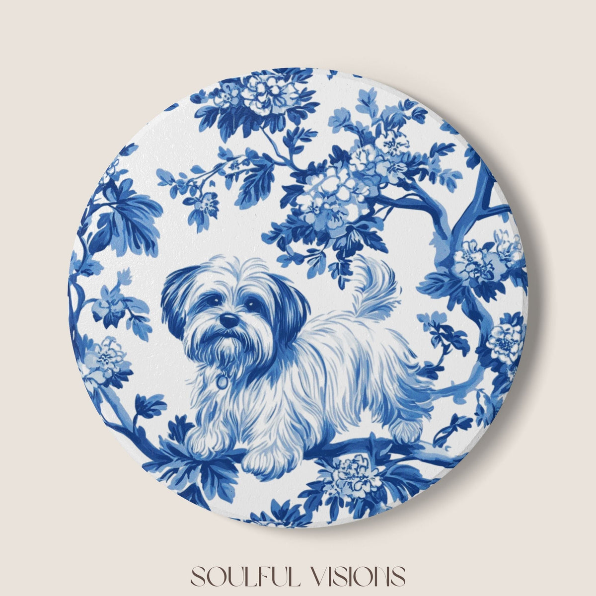 Maltese Ceramic Coaster French Blue Toile