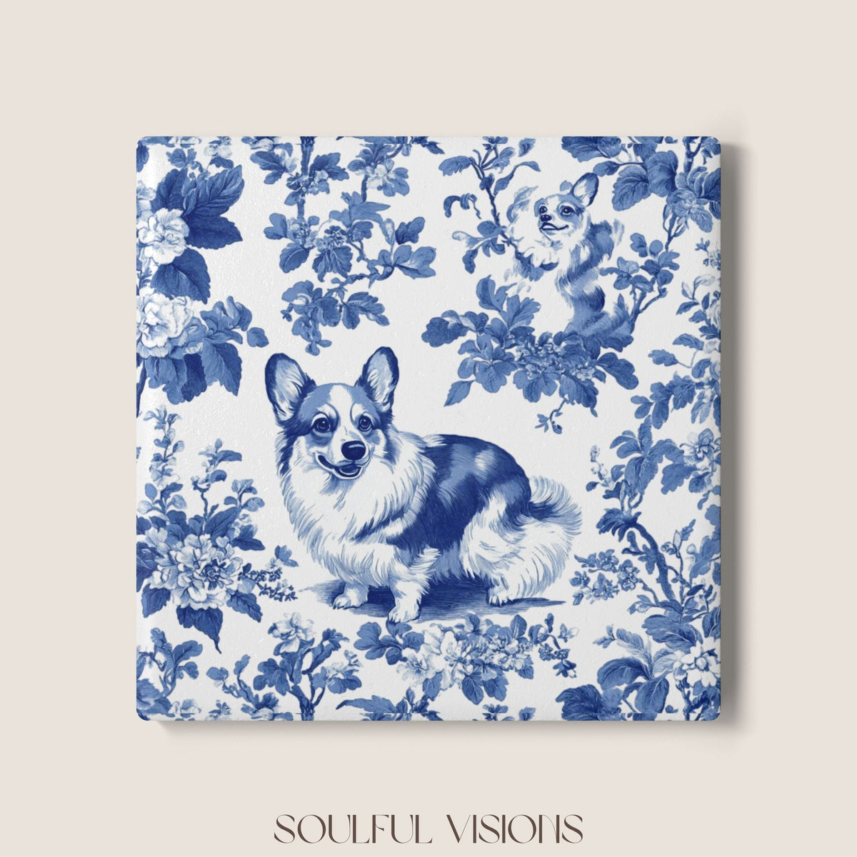 Corgi Ceramic Coaster French Toile