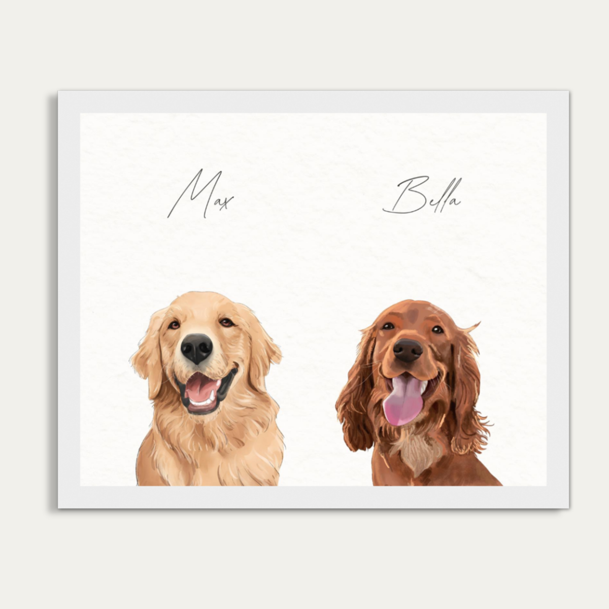 Custom Watercolor Two Pet Half Body Portrait