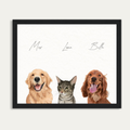 Custom Watercolor Three Pets Half Body Portrait