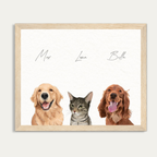 Custom Watercolor Three Pets Half Body Portrait