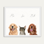 Custom Watercolor Three Pets Half Body Portrait