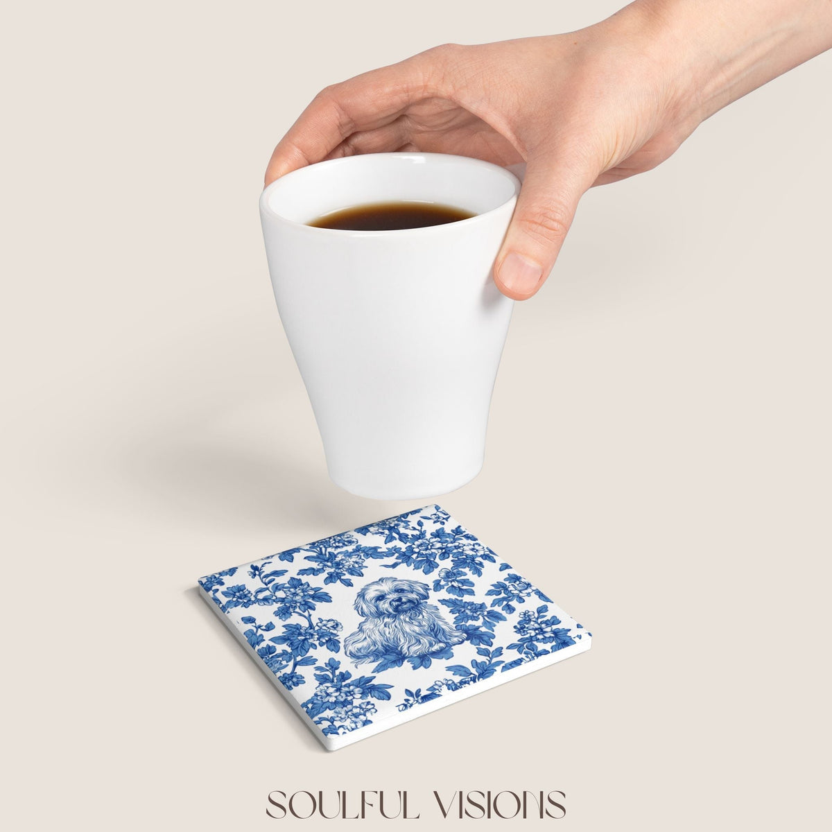 Havanese Ceramic Coaster French Blue Toile