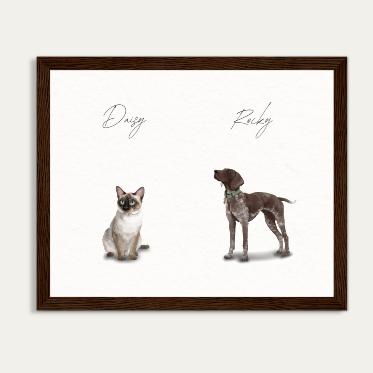Custom Watercolor Two Pets Full Body Portrait