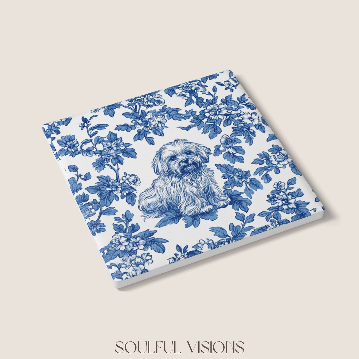 Havanese Ceramic Coaster French Blue Toile