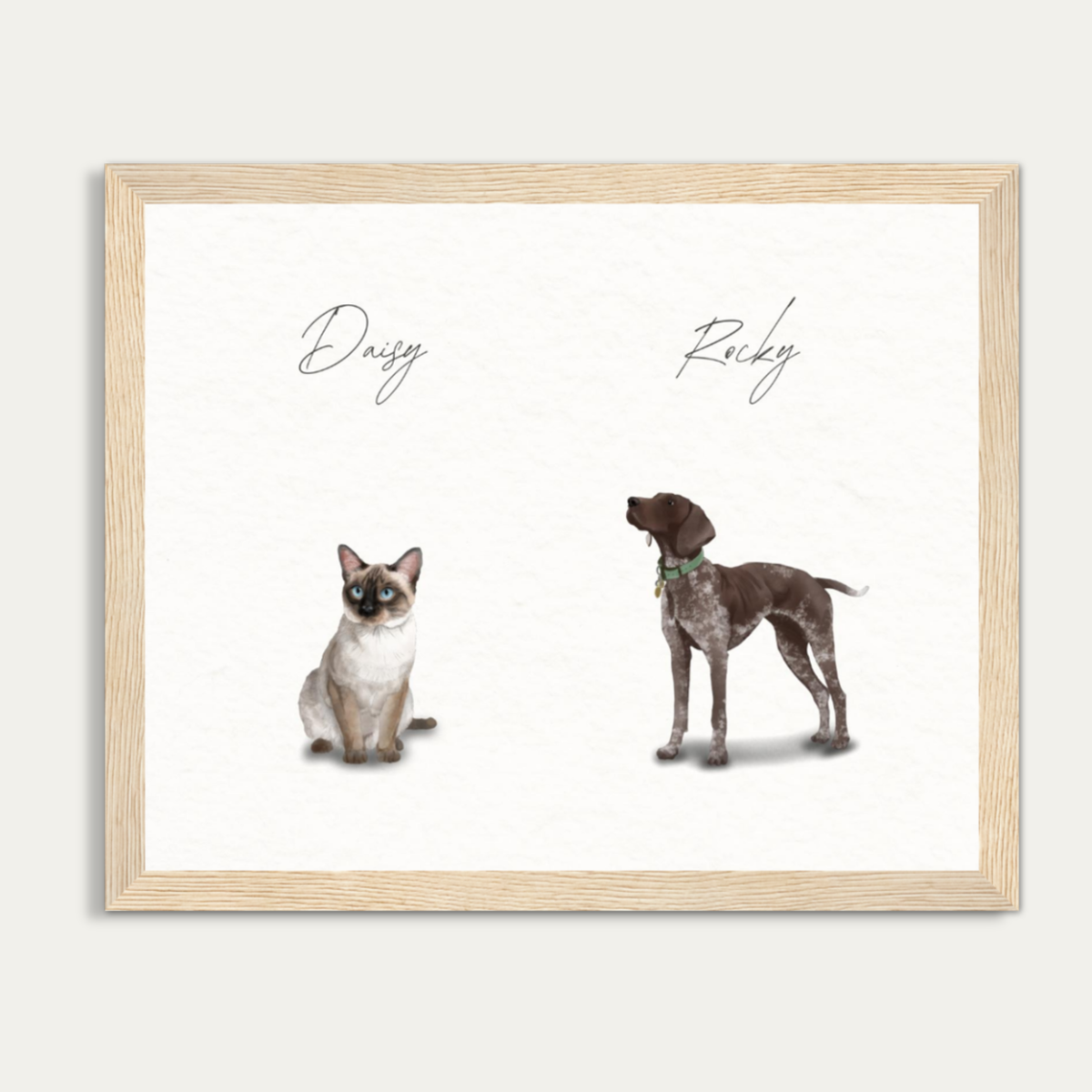 Custom Watercolor Two Pets Full Body Portrait