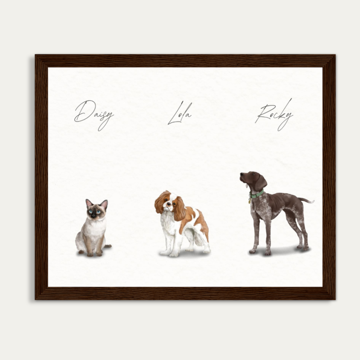 Custom Watercolor Three Pets Full Body Portrait