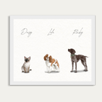 Custom Watercolor Three Pets Full Body Portrait