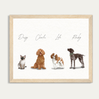 Custom Watercolor Four Pets Full Body Portrait