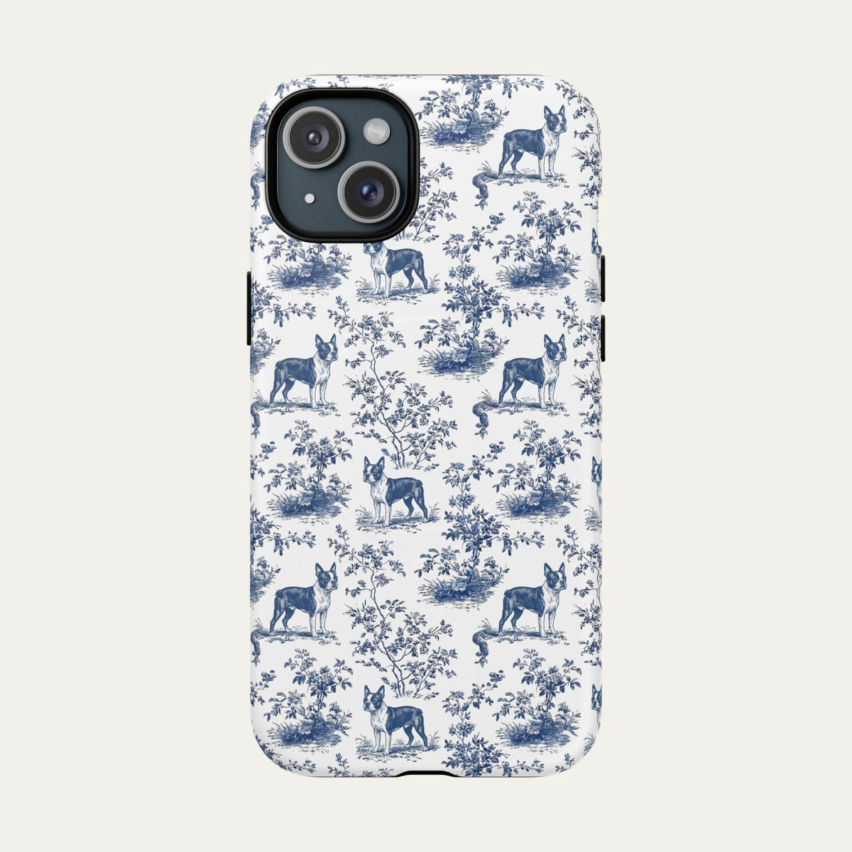 Boston Terrier Blue Toile Phone case