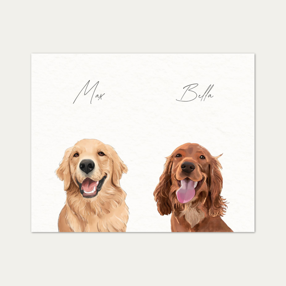 Custom Watercolor Two Pet Half Body Portrait
