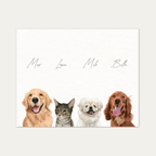 Custom Watercolor Four Pets Half Body Portrait