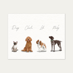 Custom Watercolor Four Pets Full Body Portrait
