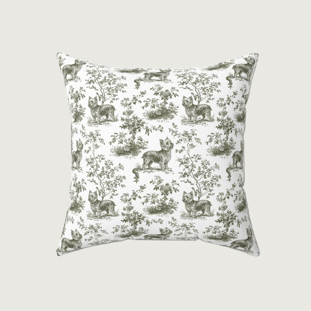 Yorkshire Terrier Sage Green French Toile Pillow