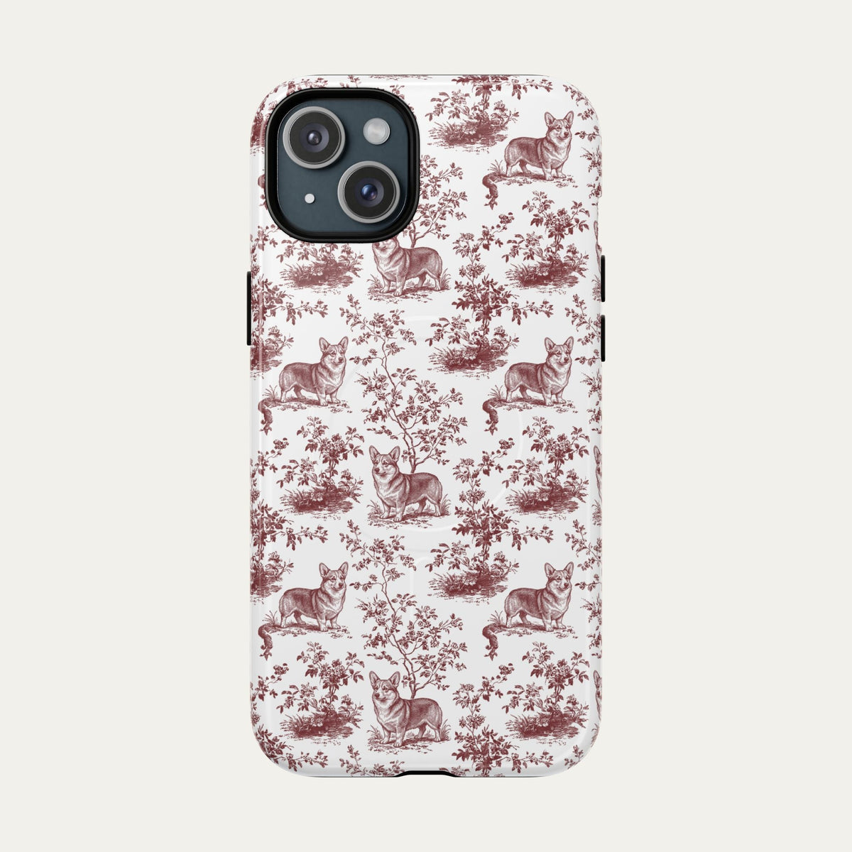 Corgi Burgundy Toile phone Case