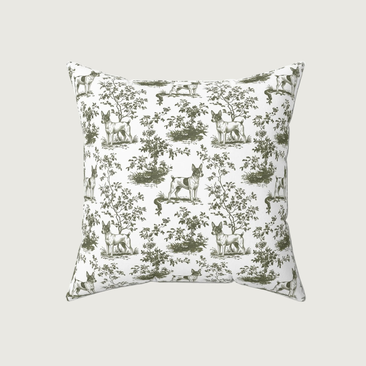 Toy Fox Terrier Sage Green French Toile Pillow
