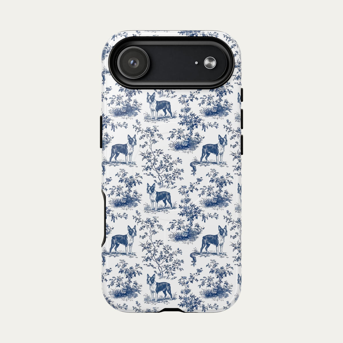 Boston Terrier Blue Toile Phone case