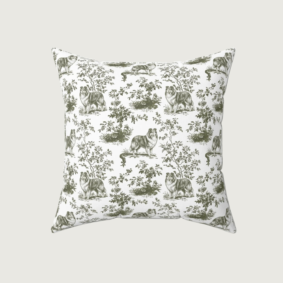 Shetland Sheepdog Sage Green French Toile Pillow