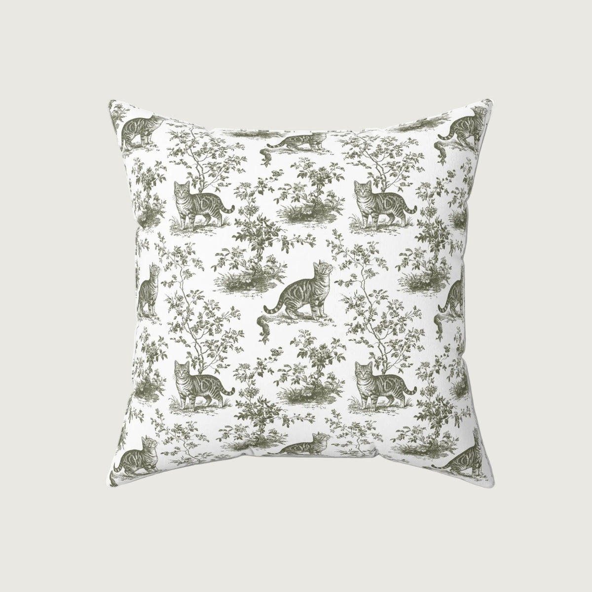 Tabby Cat Sage Green French Toile Pillow
