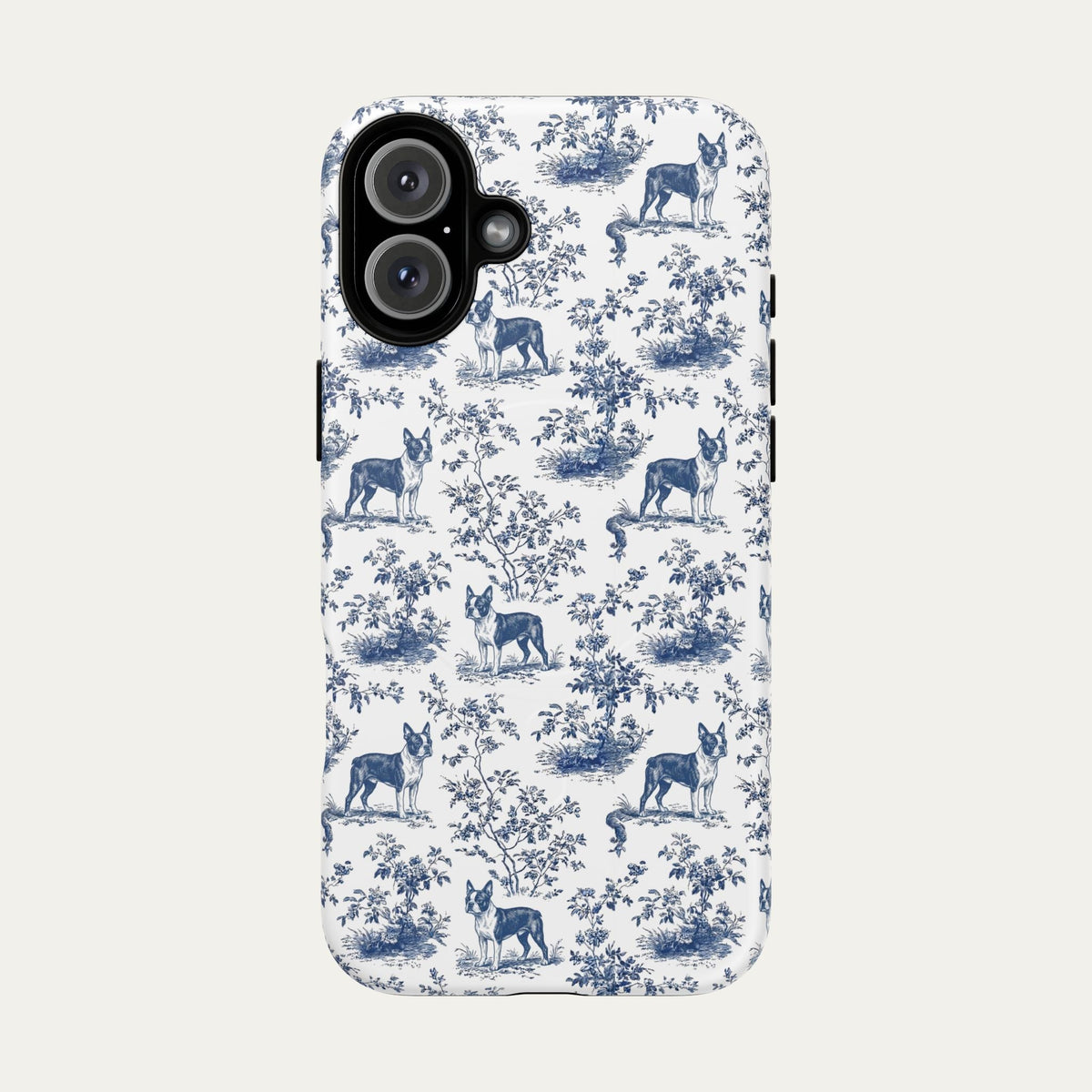 Boston Terrier Blue Toile Phone case