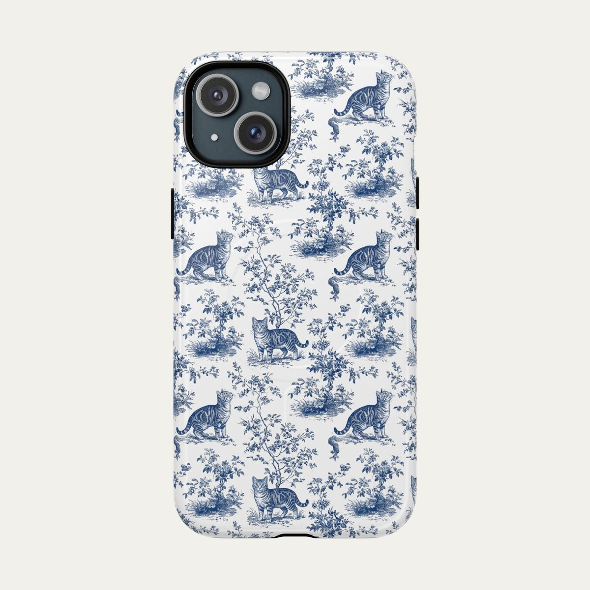 Tabby Cat Blue Toile Phone case