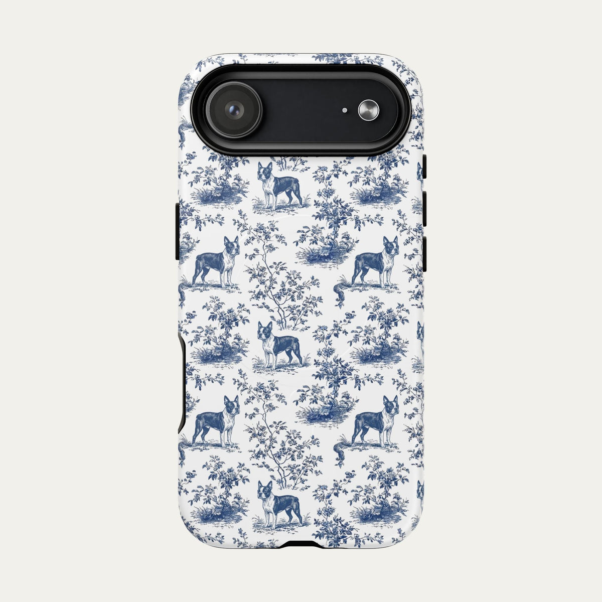 Boston Terrier Blue Toile Phone case