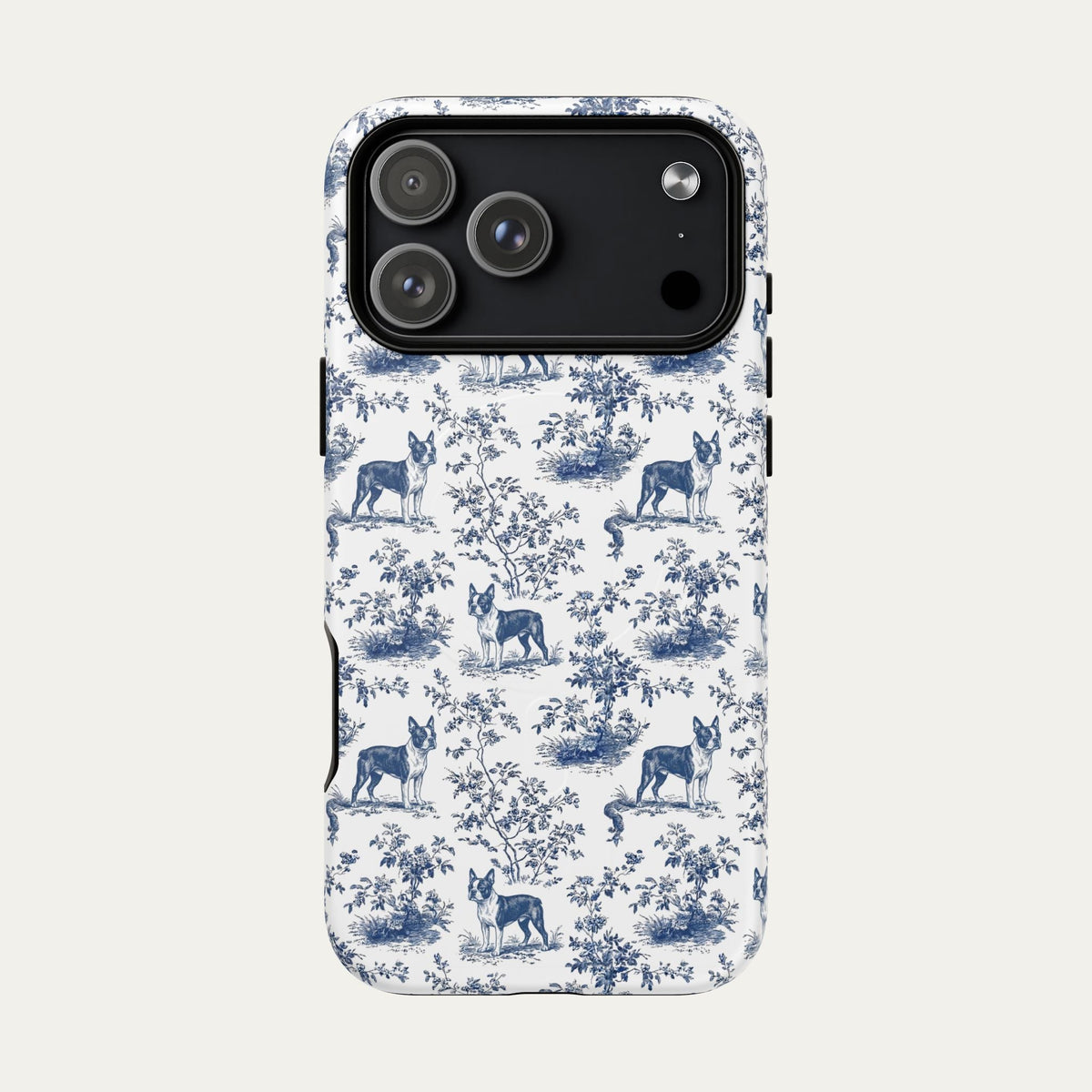 Boston Terrier Blue Toile Phone case