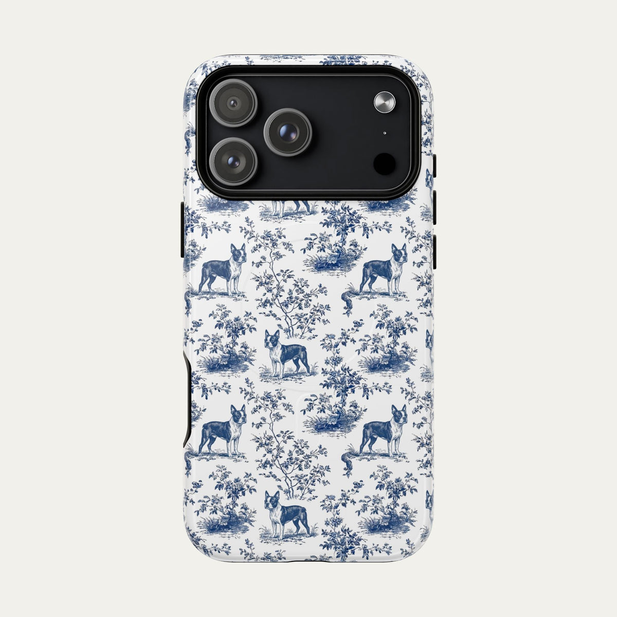 Boston Terrier Blue Toile Phone case