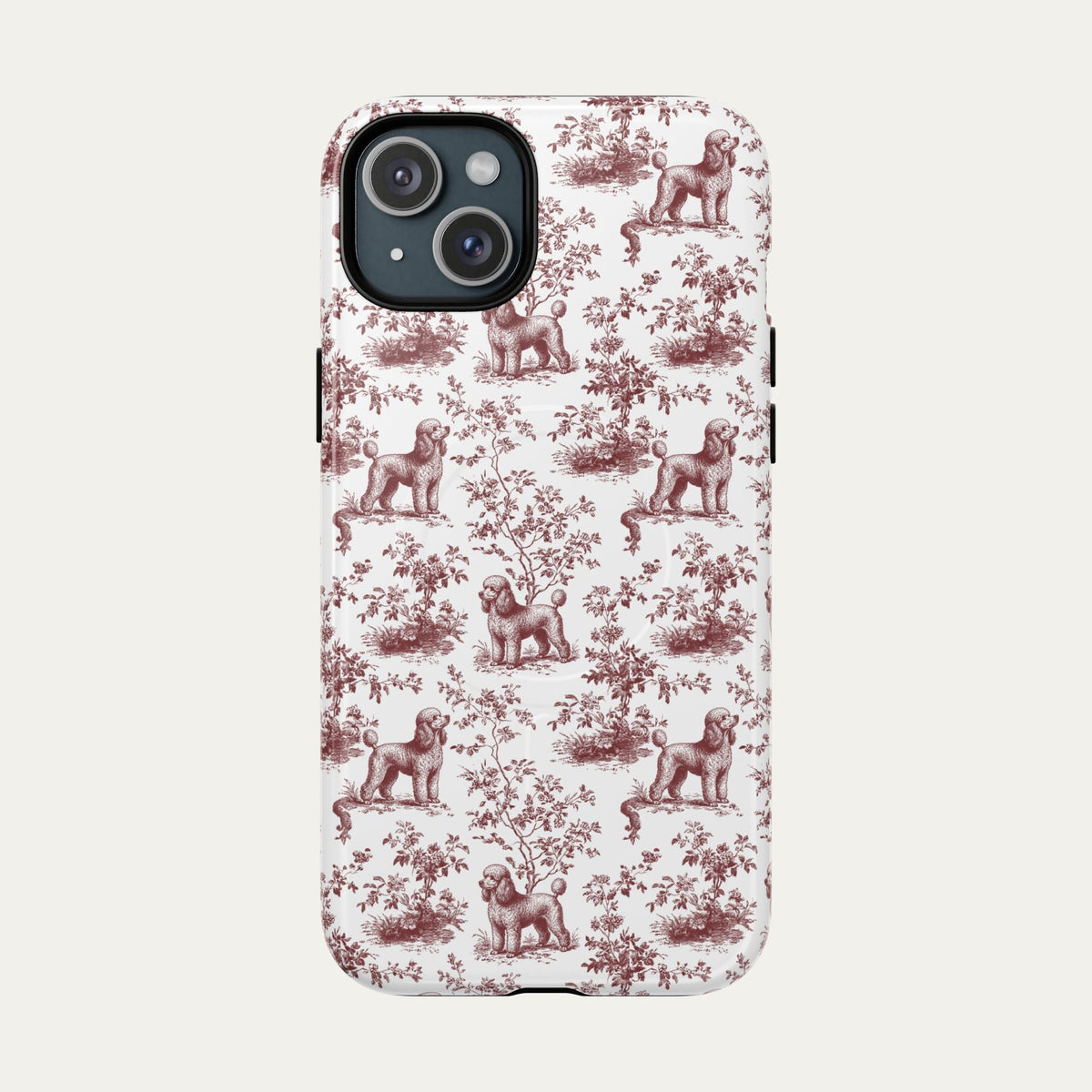 Poodle Burgundy Toile phone Case