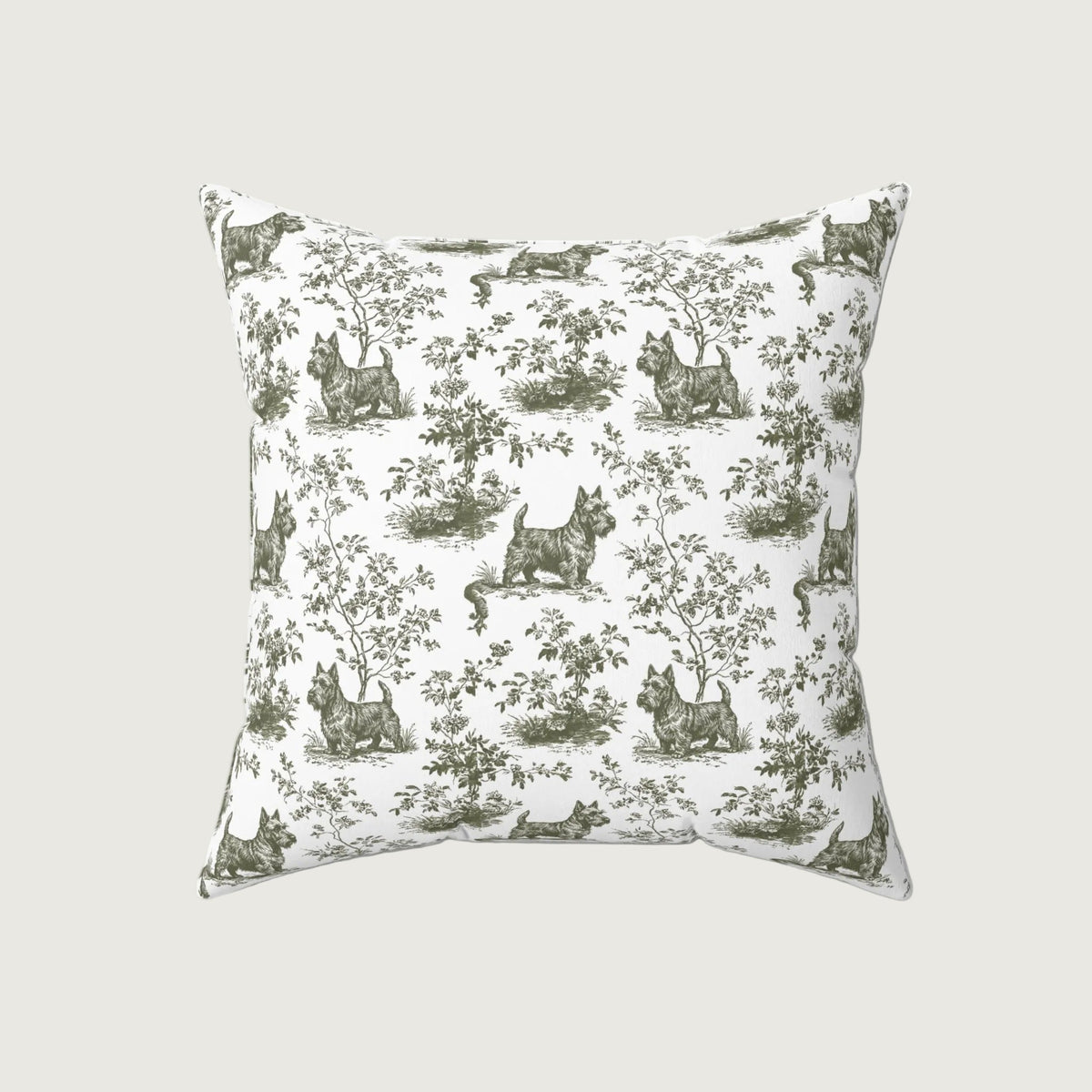 Scottish Terrier Sage Green French Toile Pillow
