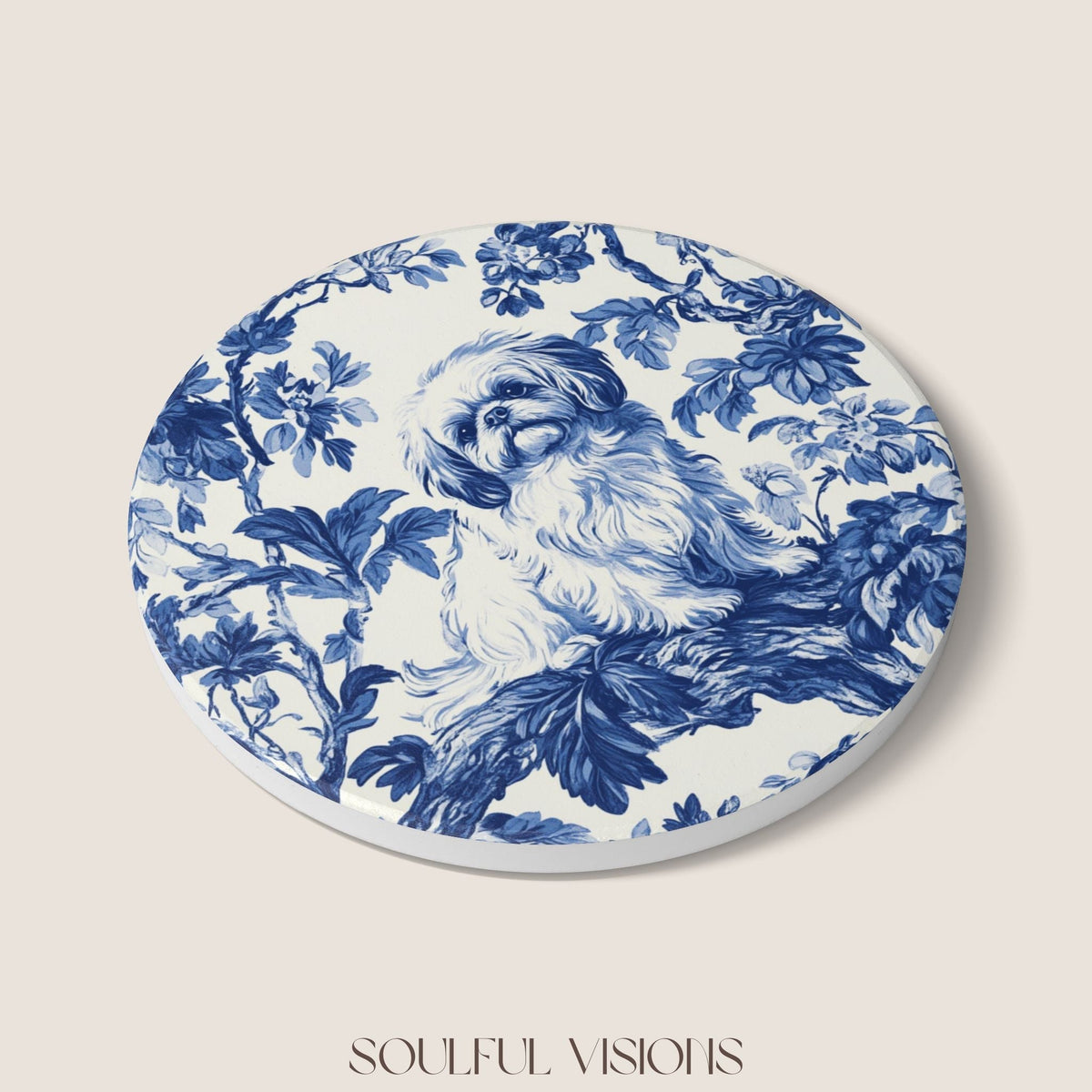Pekingese Ceramic Coaster French Toile