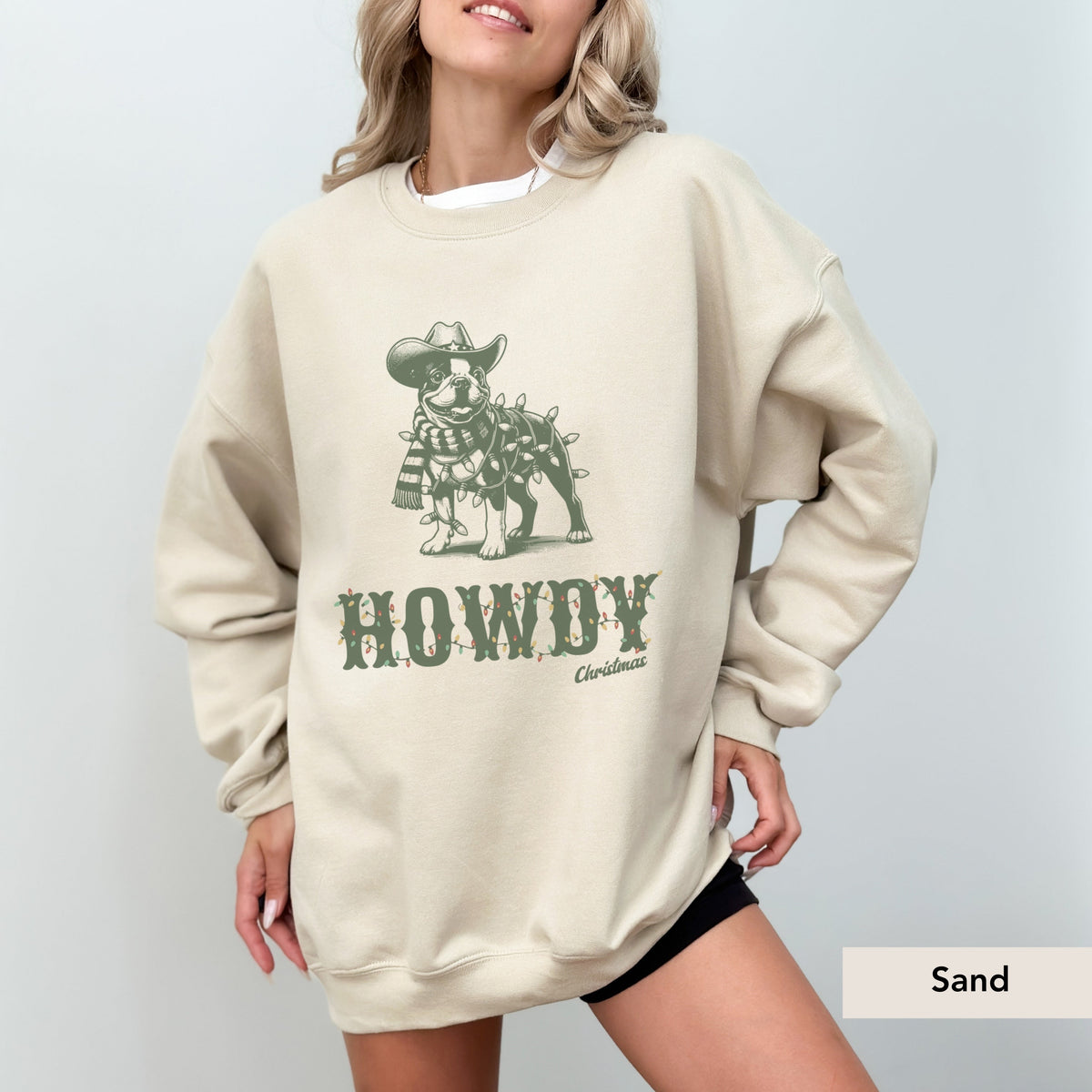 Boston Terrier Howdy Christmas Sweatshirt