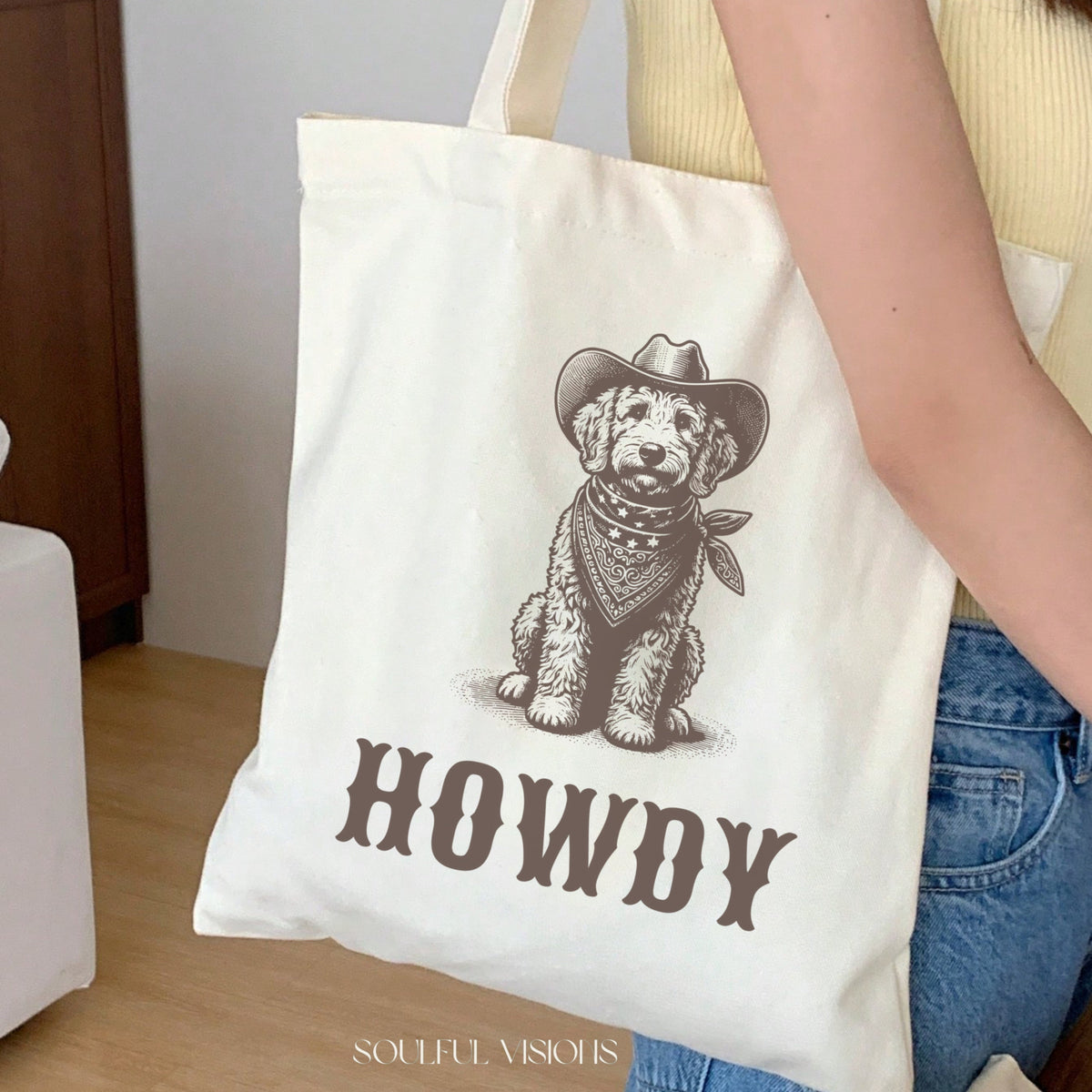 Howdy Goldendoodle Tote Bag