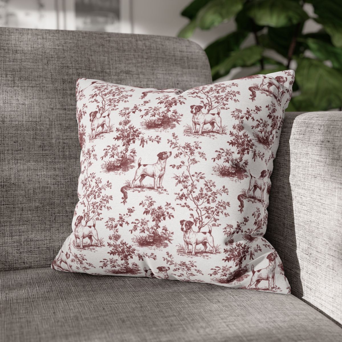 Jack Russell Terrier Burgundy French Toile Pillow