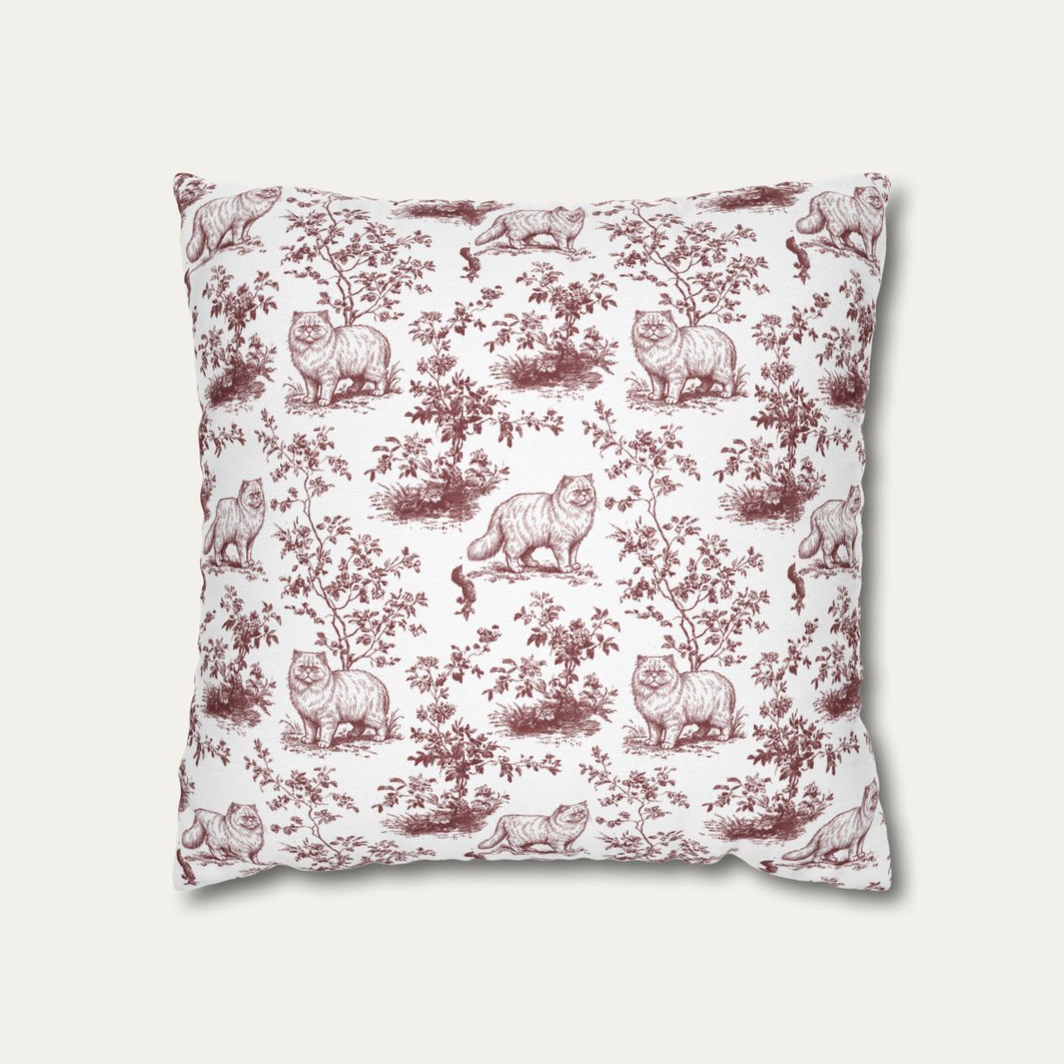 Persian Cat Burgundy French Toile Pillow