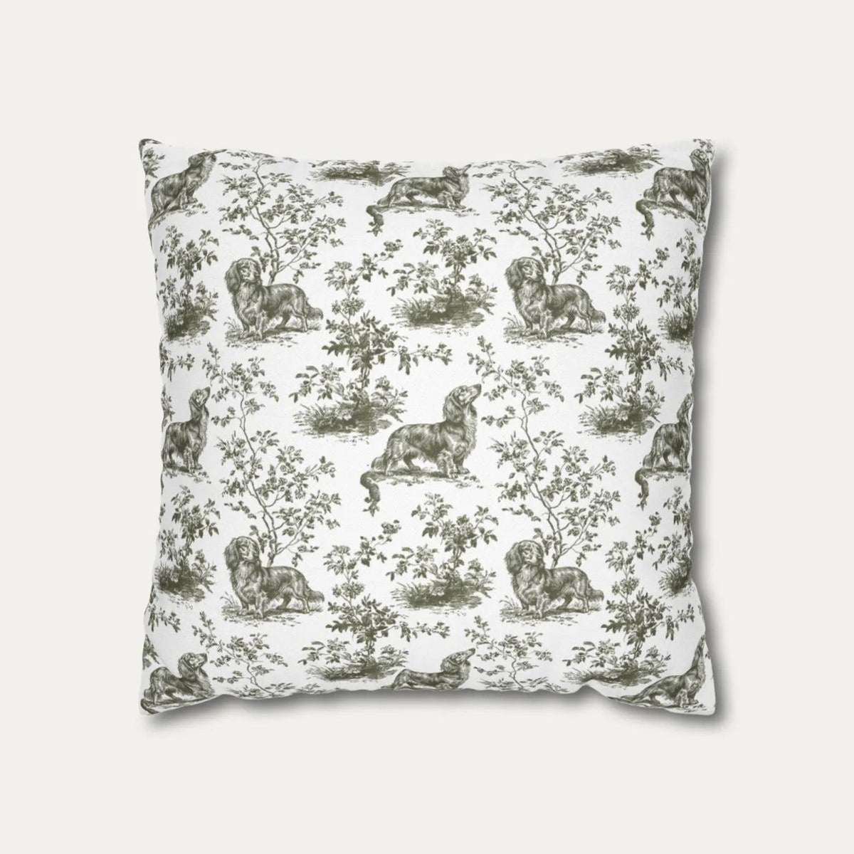 Dachshund Longhaired Sage Green French Toile Pillow