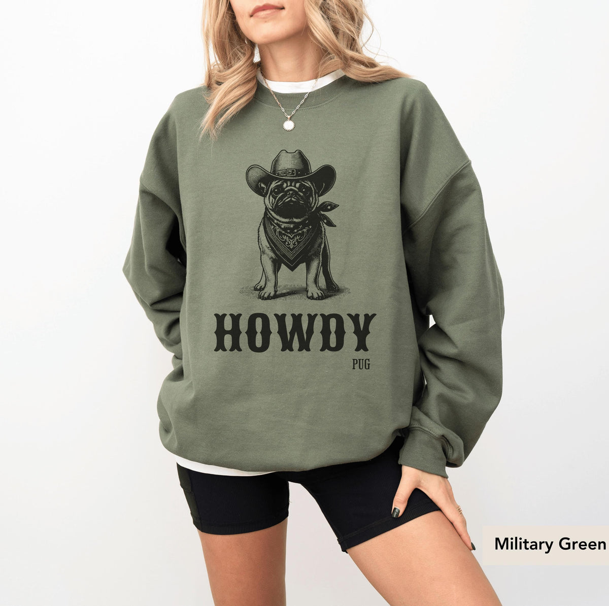 Howdy Pug Cowboy Sweatshirt, Pug, Pug dog, Pug sweatshirt, Pug mom, Pug gift, Pug shirt, Pug lover, Pug owner, Dog mom gift, Dog Cowboy