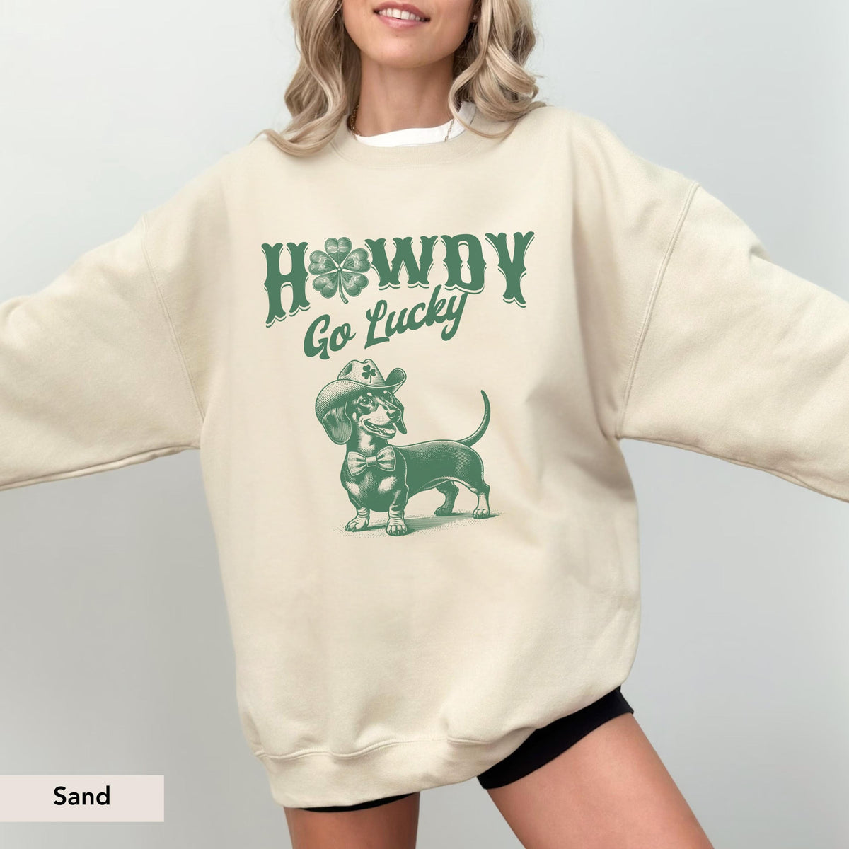 Howdy Dachshund Short Haired St patrick Sweatshirt, Dachshund Shirt, doxie, dachshund mom, dachshund gift, Dachshund Saint Patrick Day