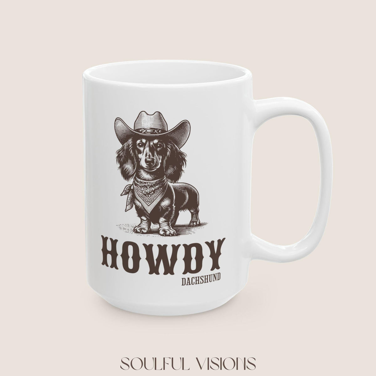 Howdy Dachshund Long Haired Mug, Howdy Mug, dachshund ceramic mugs, Doxie Mom Mugs, Sausage Dog Lover Gifts, Dachshund Mugs, Dachshund lover