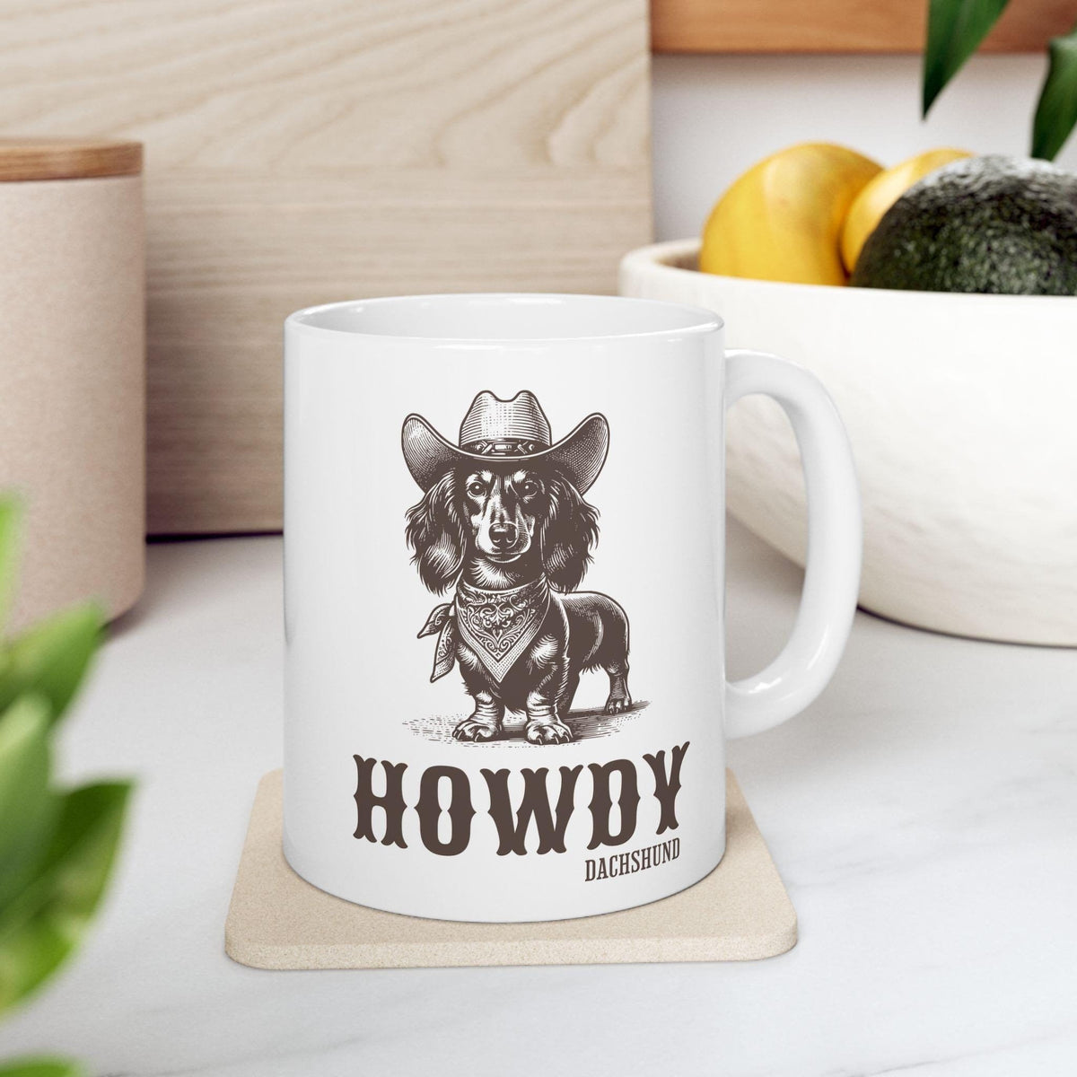 Howdy Dachshund Long Haired Mug, Howdy Mug, dachshund ceramic mugs, Doxie Mom Mugs, Sausage Dog Lover Gifts, Dachshund Mugs, Dachshund lover