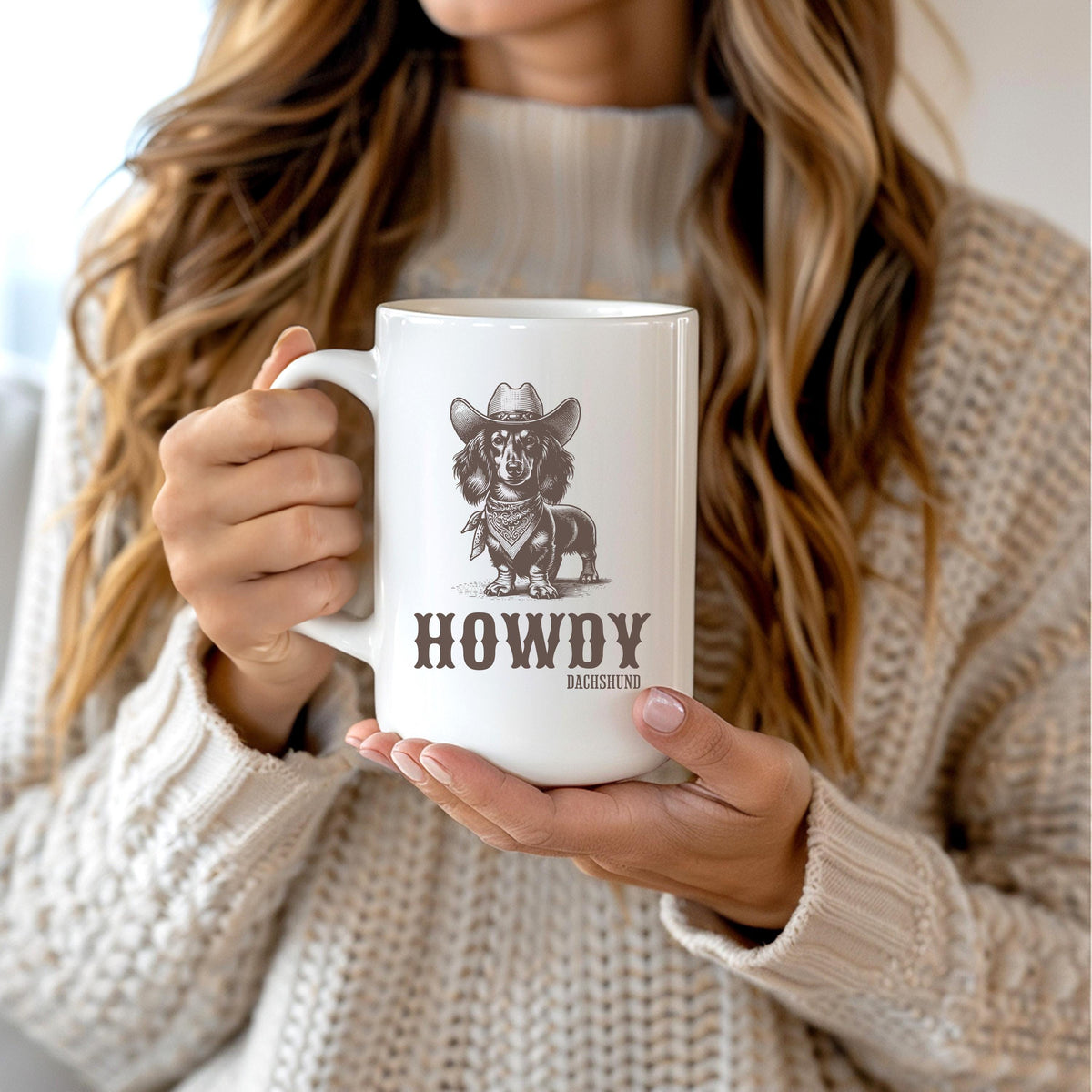 Howdy Dachshund Long Haired Mug, Howdy Mug, dachshund ceramic mugs, Doxie Mom Mugs, Sausage Dog Lover Gifts, Dachshund Mugs, Dachshund lover