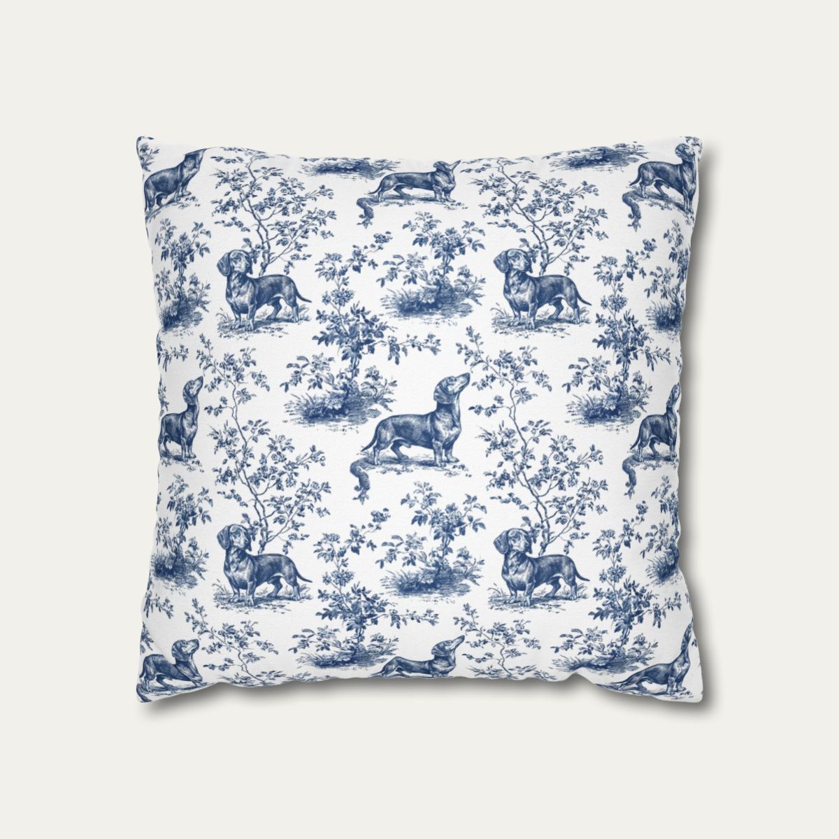 Dachshund Shorthaired Blue French Toile Pillow