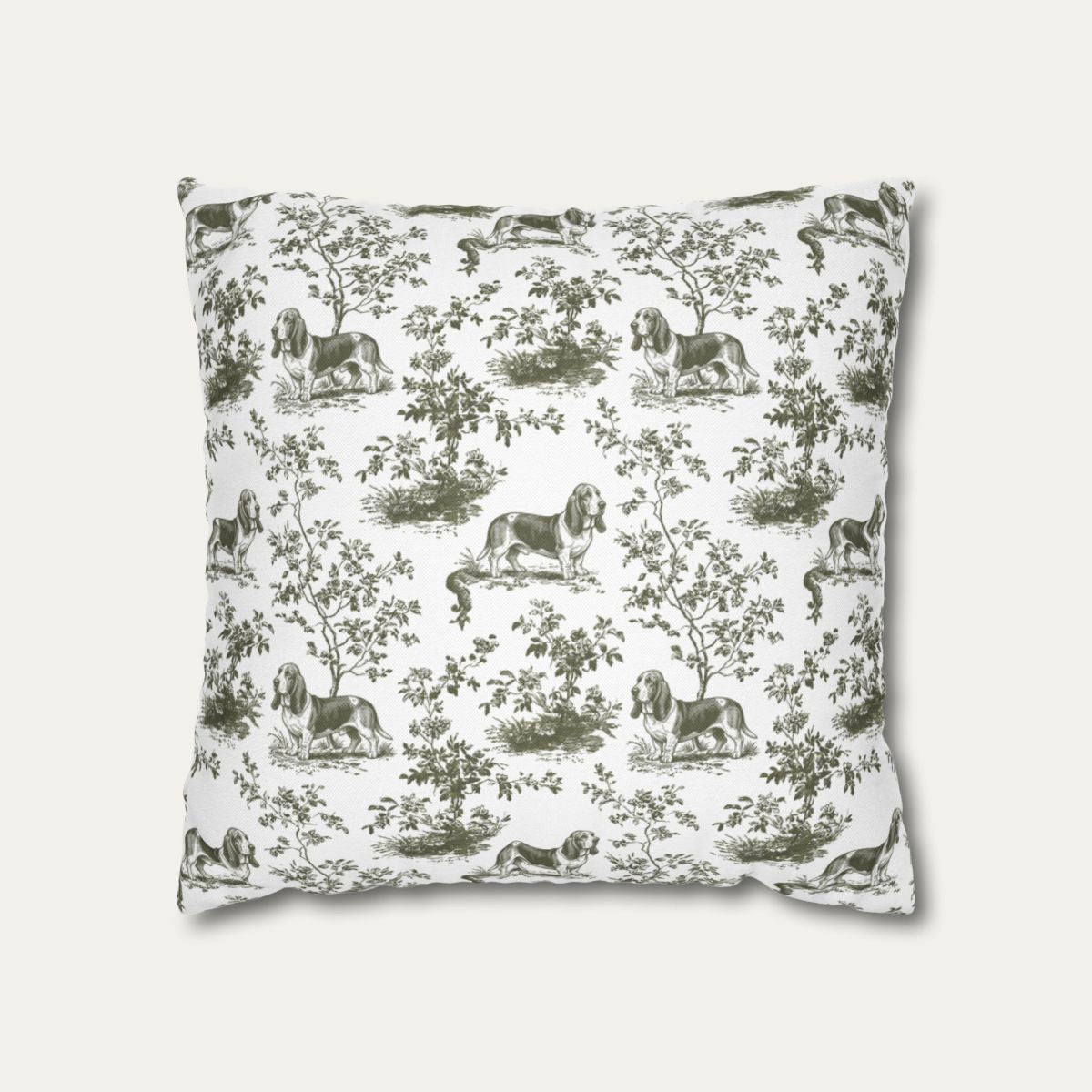 Basset Hound Sage Green French Toile Pillow